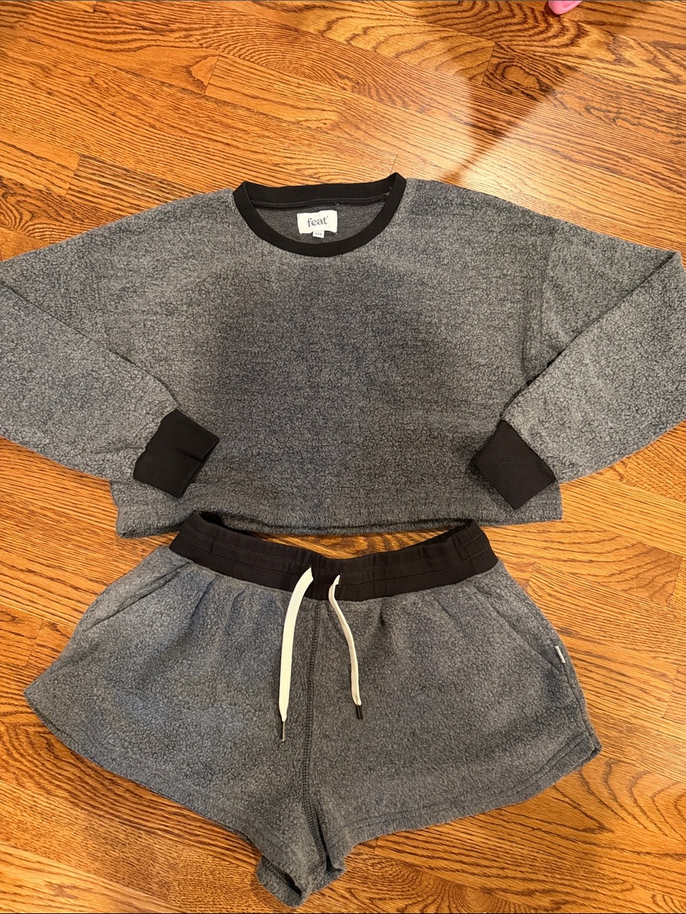feat Cozy Heather Gray Lounge Pajama Set - Short Sleeve Sweatshirt & Shorts
